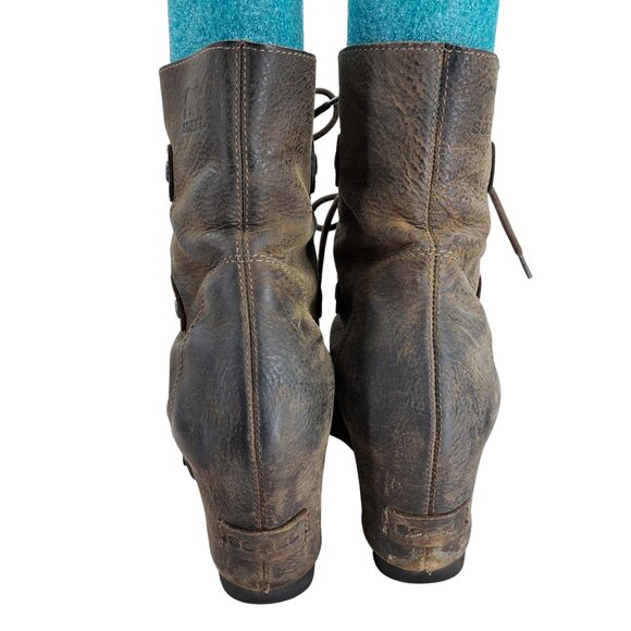 Sorel Joan of Arctic Brown Leather Internal Wedge Boots Size 9 Distressed - Picture 6 of 16